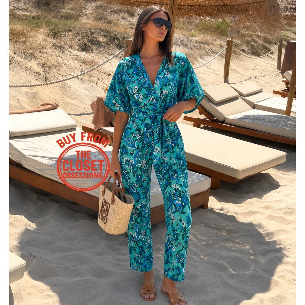 Zara NWT Blue Paisley Belted Wide Leg Jumpsuit S - Picture 5 of 16
